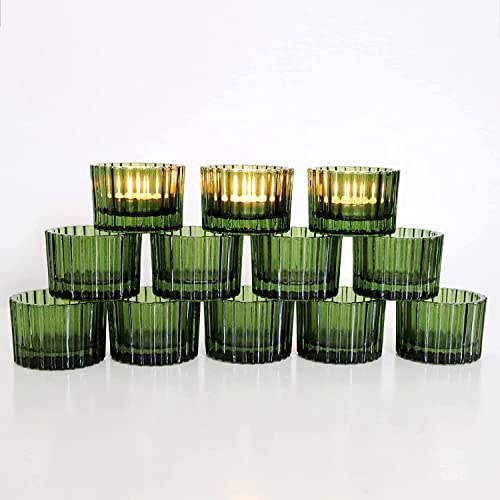Vohocandle Grüner Teelichthalter, 12er-Set, Kerzenhalter aus Glas für Hochzeitstischdekoration, Teelichter, Kerzenhalter für Heimdekoration von Vohocandle