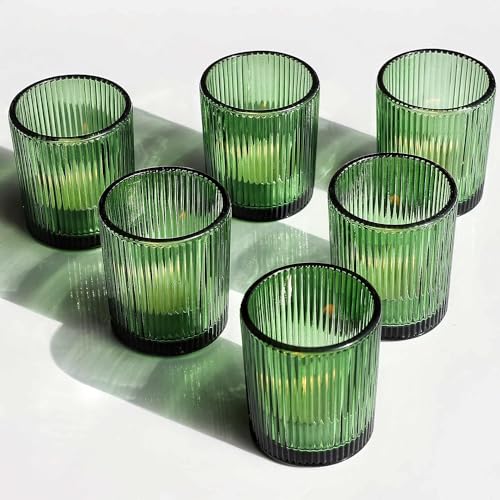 Vohocandle 12 Stück Teelichthalter aus geripptem Glas, grün gerippte Votivkerzenhalter für Hochzeitsfeiern, Tischaufsätze, Teelichthalter aus Glas als Geburtstagsgeschenk von Vohocandle