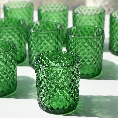 Vohocandle 12 Stück Grüne Teelichtgläser aus Glas für Hochzeitstisch, Teelichthalter Glas für Babyparty, Grüner Teelichter Glas für Party und Feiertags-Tischdekoration von Vohocandle