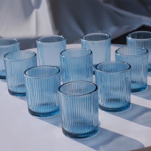 Vohocandle Blaue Teelichthalter12er-Set, Gerippter Teelichtgläser-Kerzenhalter für die Tischdekoration bei Hochzeiten, Teelichtglas für Party und Urlaub von Vohocandle