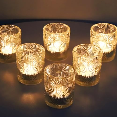 Vohocandle Ginkgo Biloba Teelichthalter Glas mit 12, Klare Teelichtgläser Vintage als Raumdekoration, Herbst Teelichter Gläser als Windlichter Hochzeit, Zimmer und Geburtstagsfeier(5.5 cm x 6.5 cm) von Vohocandle