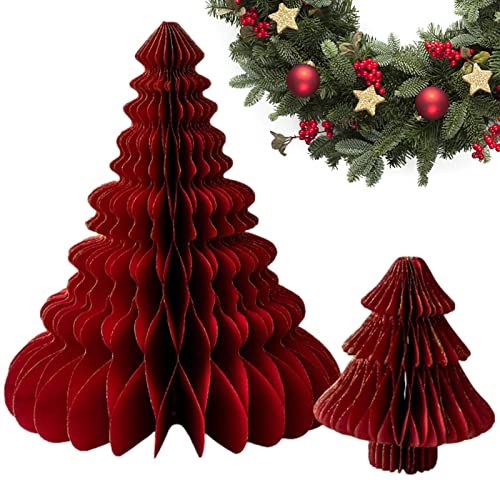Voiakiu Wabenpapier Weihnachtsbaum - 2 STÜCKE 3D Papier Weihnachtsschmuck Baum | Table Center Handgemachter Baum für Weihnachtsfeier Herzstück Ornament Fenster Baumdekor von Voiakiu