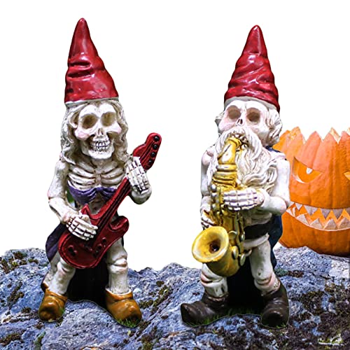 Voiakiu Zombie-Gartenzwerge | Zombie-GNOME-Skulpturen,Skeleton GNOME mit Musikinstrument, männlicher und weiblicher Skeleton GNOME für Halloween Party Outdoor Decor von Voiakiu