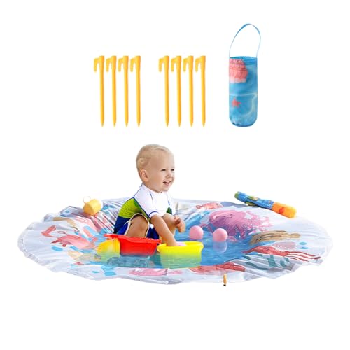 Pfütze Pool - Faltbare Matte Mit Aufbewahrungstasche,2-in-1 Cartoon Wasserspielzeug Mit Erdspießen Tragbare Matte Für Garten Familie Camping See Picknick Park von Voihamy