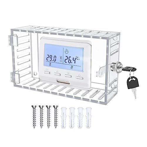 Voihamy Thermostat Abdeckung – Thermostat Schließkasten Mit Schlüssel – Transparent - Große Thermostat Abdeckung Mit Schloss – Großer Transparenter Box Schutz - Thermostat Sicherheitsschloss von Voihamy
