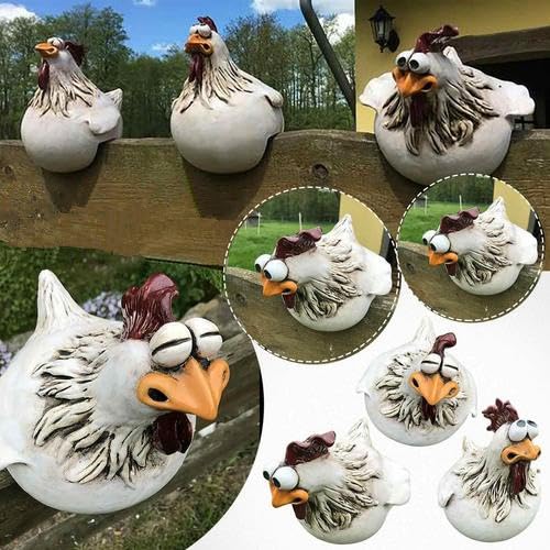 Voihamy 3pcs Hühnerzaun Dekoration – Keramik Huhn Gartendeko - Hühner Deko Figuren Zaun - Hühner Deko Garten Statuen Outdoor Dekoration – Gartenstecker Keramik - Lustiges Gesicht Hühnerzaun Ornament von Voihamy