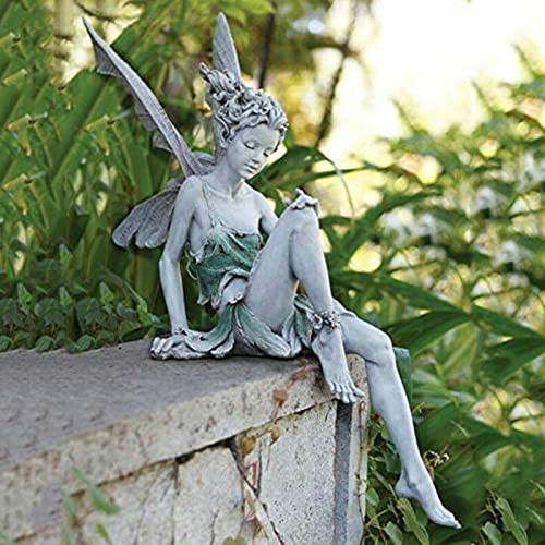 Voihamy Sitzende Fee Garten Ornament, Sitzende Elfen Gartenfiguren Aus Kunstharz, Tudor Und Turek Sitzen Fee Gartenstatuen Gartendeko Für Draußen, Fairy Garden Zubehör Outdoor Dekoration Für Garden von Voihamy