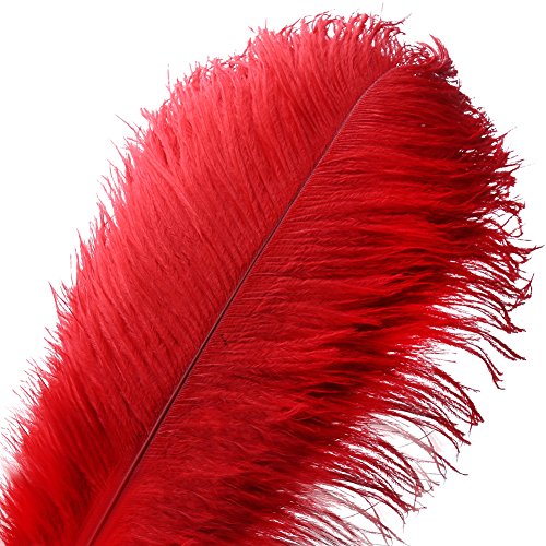 VoilaLove 10 stücke Natürliche Straußenfedern Handwerk 14-16 Zoll (35-40 cm) Plume für Hochzeit Mittelstücke Dekoration (35-40cm,rot) von VoilaLove