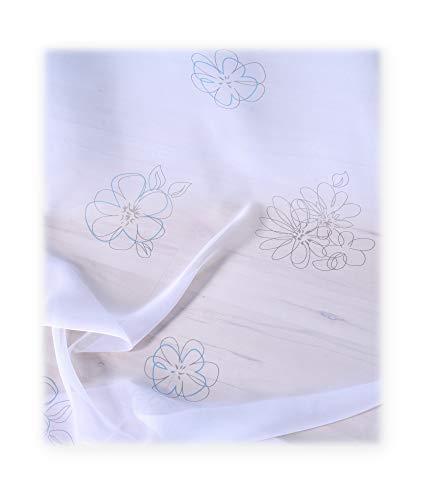 Voile Dekoschal Whitney Gardine weiß transparent Blumen Kräuselband Vorhang B/H ca. 140x245 cm #1298 (türkis) von Voile Gardine