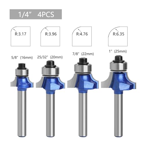 4 stücke 6mm 1/4 ”Schaft Ecke Runde Professionelle Ebene Über Router Bit Fräser for Holz Holzbearbeitung Werkzeug Wolfram(6.35mm Shank) von Voirrow