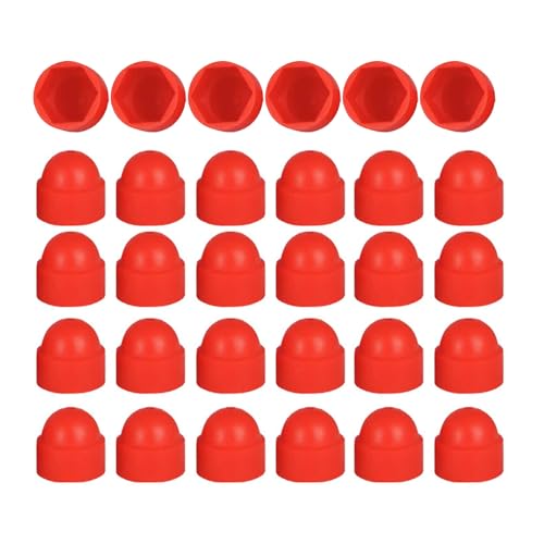 Vokenforu M6 Kunststoff-Mutter- und Bolzenschutzkappen, rote Sechskantmutter-Schutzkappen, kein Gewinde, 50 Stück von Vokenforu