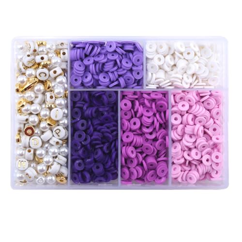 Vokenforu 1 Box Clay Beads Bracelet Making Kit, Round Polymer Clay Beads for DIY Beading, Purple Tone von Vokenforu