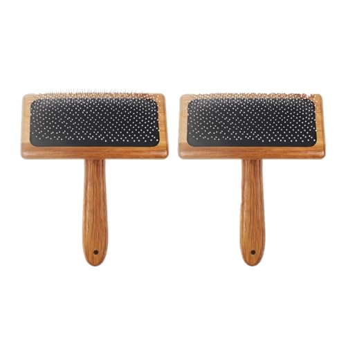 Vokowin 2 Stück Wollkarder, Handschnitzer für Wolle, Bastelwolle, Nadelfilzwerkzeuge mit Massivholzgriff, Kardierbürsten für Nadelfilzwolle für Katze, Hunde (K469-2) von Vokowin