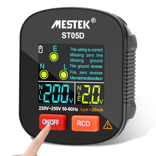 VOKTTA Steckdosentester, Stromprüfer mit RCD-Prüfung, 6 Arten von Fehlerdiagnose, Stromkreis-Prüfgerät mit LCD-Display, Leckspannungs- und Stromanzeige, FI Test, 420-250V/（50-60HZ） von Voktta