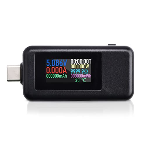 Type C USB Tester,VOKTTA USB C Spannungstester Multimeter 0-5A 4-30V Strommessgerät Tester, USB-C Ladegerät Tester, Farbdisplay Typ-C Voltmeter Amperemeter von Voktta
