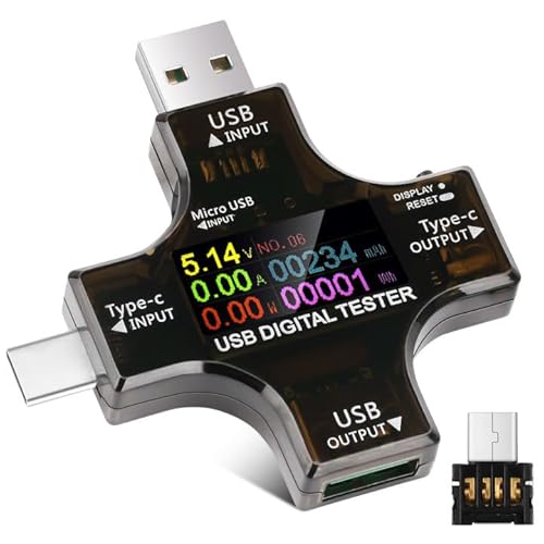 USB Tester 2-in-1 USB C USB-Tester Messstrom Messgerät Digital-Multimeter, Typ C Tester Spannung Voltmeter, Strom Tester, Leistungsdetektor von Voktta