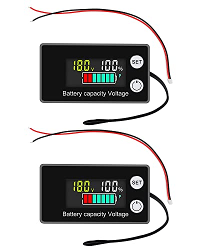 VOKTTA 2 Stück Batterie Messgerät mit Alarm Temperatur 12V 24V 36V 48V 60V 72V 84V,Batterie Kapazität Tester,8-100V LCD Digital Spannung Meter Für das Auto Batterie Anzeigellanzmesser von Voktta
