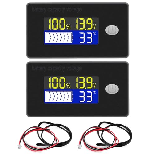 VOKTTA 2 Stück Batteriekapazität Spannung Messgerät mit Alarm und Extern Temperatur Sensor -19~80℃ 12V 24V 36V 48V 60V 72V Blei Säure Batterie Lithium Batterieanzeige Meter von Voktta