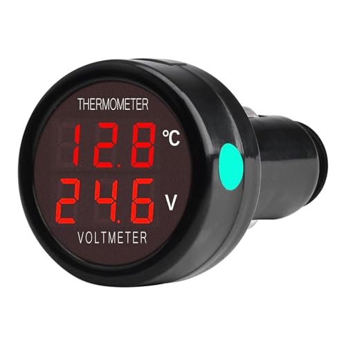 VOKTTA Auto Digitales Voltmeter Thermometer 2 IN 1 Batteriespannung Temperatur Meter Monitor Tester Gauge Anzeige DC 12V 24V 36V (Rot&Rot) von Voktta