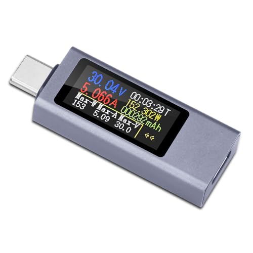 VOKTTA USB C Tester Messgerät USB C Messgerät 4-30V 0-12A USB Messgerät mit Anzeige, USB Power Meter Ladespannung, Ladestrom, Leistung, Skapazität, Arbeitszeit Detektor von Voktta