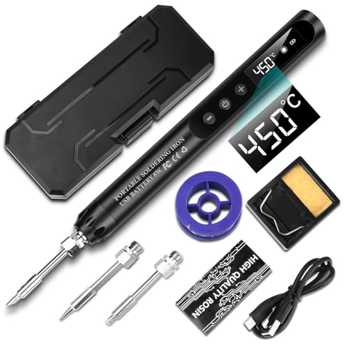 Voktta USB Wiederaufladbar Lötkolben mit LCD, Akku Lötkolben Set, keramischem Heizkern, Einstellbare Temperaturen 200-450℃, mit 3 Lötspitzen, Es wird für die Reparatur von Leiterplatten usw von Voktta