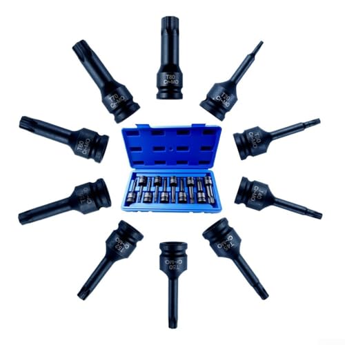 10 Stück Torx Steckschlüsselsatz 1/2 Zoll Antrieb T20-T80 Chromstahl Stern Bit Stecknüsse mit Aufbewahrungsbox Profi Automotive Tool Kit von Volakebeing