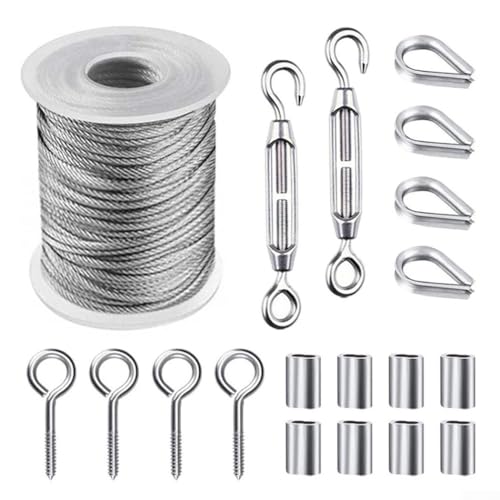 15 m 2 mm Edelstahl-Drahtseil-Kabel-Aufhängeset mit Haken, Schraubschnallen, Fingerhüte für Zelt, Vorhang, Wäscheleine, Garten, Außenbereich, 304 Stahl 15 m 2 mm Edelstahl-Drahtseil-Kabel-Aufhängeset mit Haken, Schraubschnallen, Fingerhüte für Zelt, Vorhang, Wäscheleine, Garten, Außenbereich, 304 Stahl von Volakebeing