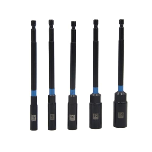 5-teiliges Sechskant-Steckschlüssel-Set, 150 mm tiefer Steckschlüssel-Verlängerungsadapter, Chrom-Vanadium-Magnet-Steckschlüssel, 6–14 mm für Bohrer und Schraubendreher-Bits (6–14 mm) von Volakebeing