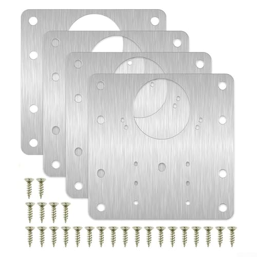 Edelstahl-Schrankscharnier-Reparatur-Set, 9 cm, quadratische Platten mit Schrauben für Küchenschrank, Tür, Schublade, Möbel, Hardware, Silber (4 Stück) von Volakebeing