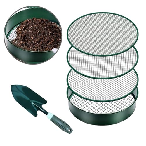 Gartensieb-Set aus Edelstahl mit 4 austauschbaren Maschengrößen und Schaufel, Mehrzweck-Bodensiebwerkzeug, Kompostsieb, Garten-Schmutzsieb und Hort (Bildschirmrahmen) von Volakebeing