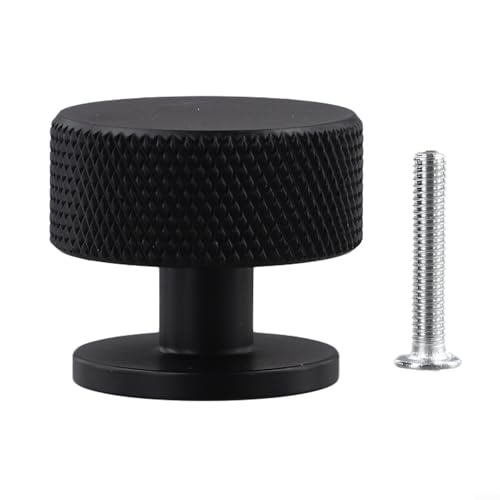 Gerändelter Schrankknauf, mattschwarz, Aluminium, für Schrank, Schublade, Einlochgriff für Küchenschränke, Schrank, Badezimmertür, 32 x 28 mm, eine Packung (schwarz) von Volakebeing