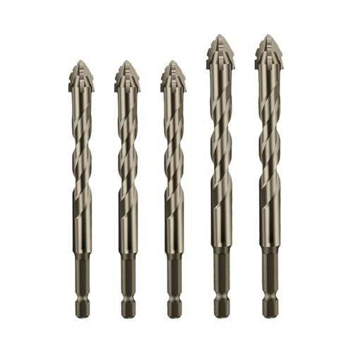 Glasfliesenbohrer-Set, dreieckig, vierschneidig, Hartmetallbestückt, Bits mit Sechskantschaft für Keramikfliesenbohrungen, Mauerwerk-Bohrwerkzeuge für Präzisions-Lochschnitte, 5-teiliges Set Glasfliesenbohrer-Set, dreieckig, vierschneidig, Hartmetallbestückt, Bits mit Sechskantschaft für Keramikfliesenbohrungen, Mauerwerk-Bohrwerkzeuge für Präzisions-Lochschnitte, 5-teiliges Set von Volakebeing