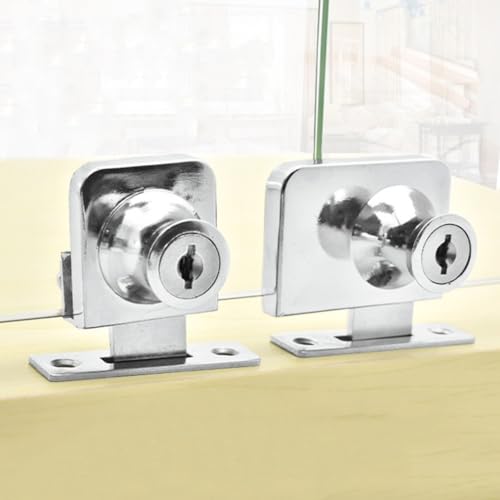 Glasschiebetürschloss aus Metall für Vitrinen, Zinklegierung, Vitrinenschloss mit 2 Schlüsseln, ohne Bohren, passend für 5–8 mm Glas (1#) von Volakebeing