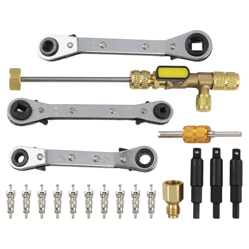 HVAC Ventilkernentferner, Installateur Werkzeug-Set mit Messing-Ventilkernentferner, Service-Schraubenschlüssel und Sechskant-Adaptern, Kühl-Service-Kit für R410a R22 Klimaanlagen-Reparaturwerkzeuge von Volakebeing