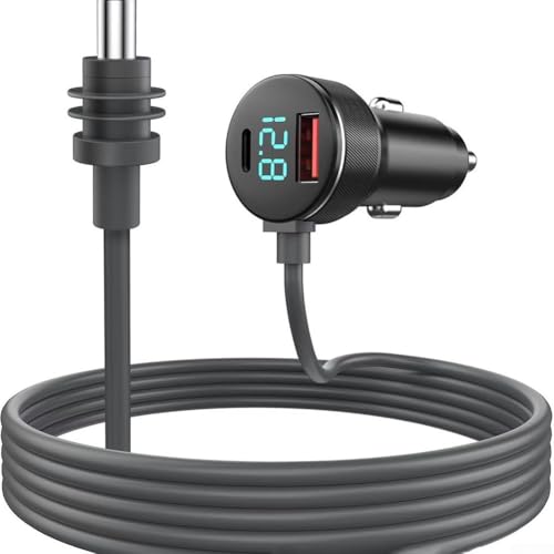 Kfz-Ladegerät-Stromkabel für Mini-12 V-24 V DC-Adapter mit digitalem Voltmeter, QC PD, Schnellladung, 3 m Verlängerungskabel, fahrzeugkompatibel (5 m) von Volakebeing