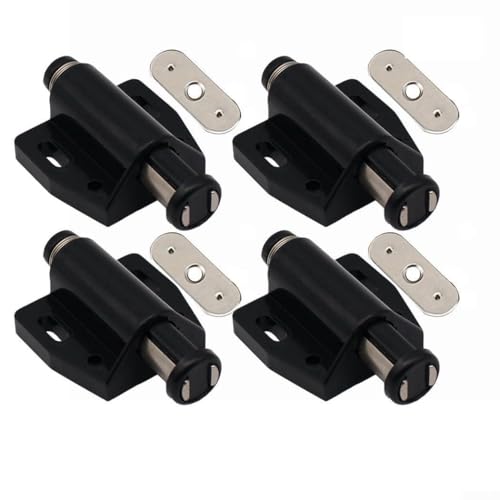 Magnetischer Schnappverschluss für Schranktüren, Kleiderschränke, Schränke, Einzeldruckverschluss mit Schließblech, Kunststoff und Eisen, 4 Stück, Schwarz / Beige (Schwarz) von Volakebeing