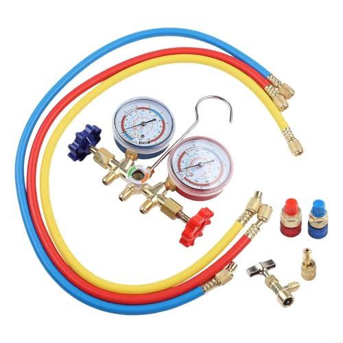 Manifold Gauge Kit Klimaanlage Werkzeug für R410A R32 R404A R134A Testen Laden Evakuierung mit 3 Schläuchen Haken Messing Konstruktion (A) von Volakebeing