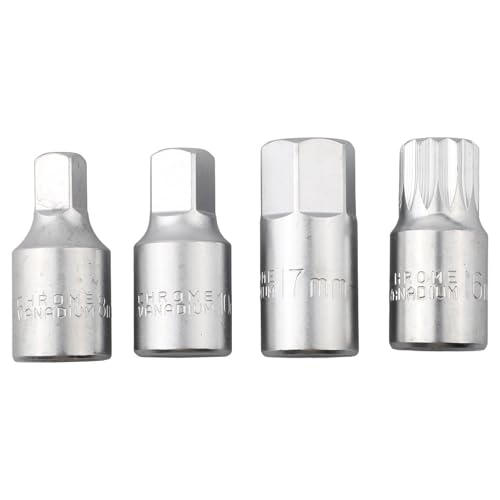 Ölwannen-Ablassschraubenschlüssel-Set, 3/8-Zoll-Antrieb, 4-teilig, Metall-Getriebe-Service-Werkzeuge für M16, H17, S8, S10, Automobil-Wartungs- und Motorölwechsel-Set von Volakebeing