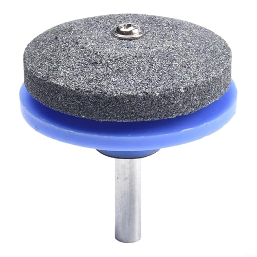 Rasenmäher-Schärfer, Schleifscheibe für elektrische Handbohrmaschinen, Rollschneider, Schleifstein, Werkzeug, brauner Korund, 50 mm Durchmesser, Bohraufsatz (blau) von Volakebeing