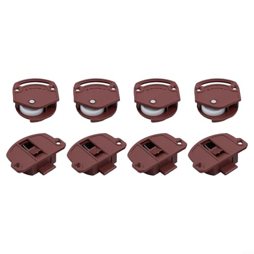 Schiebetürrollen, 4/8 Paar, für Kleiderschrank, Tür, Rollen, Beschläge, PA-Kunststoff, Nylonführungen, Braun-Weiß, leise, reibungslose Bedienung (4 Stück) von Volakebeing