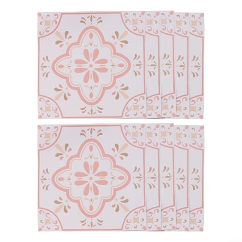 Volakebeing 10 Stück wasserdichte rosa gemusterte Fliesenaufkleber, selbstklebendes PVC-Material, für Wände, Böden, Badezimmer, Küchenrückwände, Schränke, Möbel oder Treppen (groß) von Volakebeing