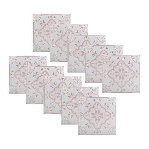Volakebeing 10 Stück wasserdichte rosa gemusterte Fliesenaufkleber, selbstklebendes PVC-Material, für Wände, Böden, Badezimmer, Küchenrückwände, Schränke, Möbel oder Treppen (mittel) von Volakebeing