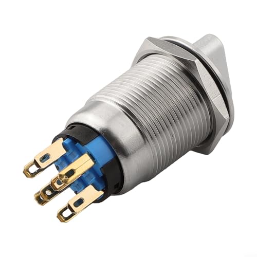 Volakebeing 19 mm Drehschalter, Verriegelung, 3 Positionen, 2NO2NC, Edelstahl-Druckknopf, 12–24 V, LED-Anzeige, IP67, wasserdicht, Industrieanlagenschalter (rot) von Volakebeing