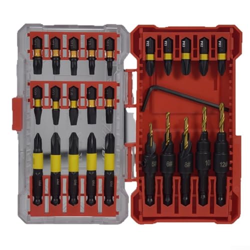 Volakebeing 26-teiliges Schraubendreherbit-Set für Schlagschrauber, inkl. Senkbohrer, Magnethalter, verschiedene Größen PH PZ T H SL SO Bits von Volakebeing