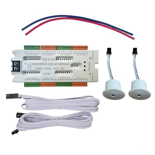 Volakebeing 32-K LED Bewegungssensor Treppenlicht Controller mit Kurzschlussschutz DC 12V-24V Kompatibel mit 5 Beleuchtungsmodi und kommt mit 2 Sensoren von Volakebeing