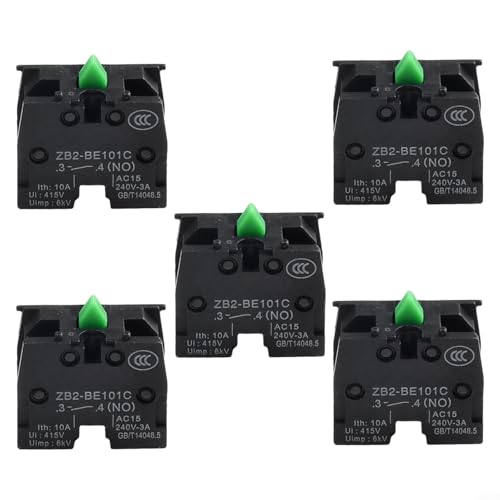 Volakebeing 5 Stück 10 A 415 V ZB2-BE101C/BE102C NO NC Druckknopfschalter für industrielle Steuerung, schwarz, 22 mm Blende, elektrische Ausrüstung (ZB2-BE101C) von Volakebeing