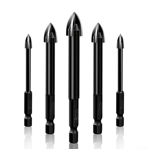Volakebeing 5-teiliges Hartmetall-Kreuzpunktbohrer-Set für Glas, Keramikfliesen, Marmor, Spiegel, dünnes Metall und Stein, professionelles Mauerwerkbohrer-Set in verschiedenen Größen mit Volakebeing 5-teiliges Hartmetall-Kreuzpunktbohrer-Set für Glas, Keramikfliesen, Marmor, Spiegel, dünnes Metall und Stein, professionelles Mauerwerkbohrer-Set in verschiedenen Größen mit von Volakebeing