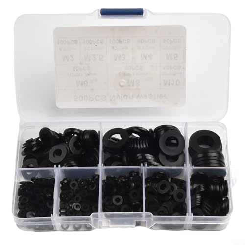 Volakebeing 500 x Nylon-Unterlegscheiben-Set, M2-M10, O-Ring-Dichtung, Schlauchdichtung, Reparatur-Set mit Aufbewahrungsbox, schwarzes Sortiment für elektrische Gewerbe, Industrie von Volakebeing