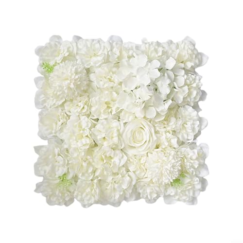 Volakebeing 6 künstliche Blumen Wandpaneele 38 x 38 cm 3D Seide Rose Hortensie Hintergrund Hochzeit Bankett Party Fotobereich Haus Garten Dekoration (weiß) von Volakebeing