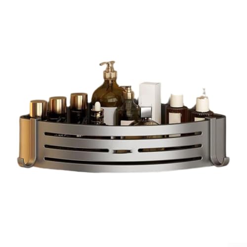 Volakebeing Aluminium Badezimmer Eckregal mit starkem Saugnapf und Haken, Dreieck-Wandregal für Duschzubehör, platzsparender Organizer für Fliesen, Glas (Schwarz) von Volakebeing